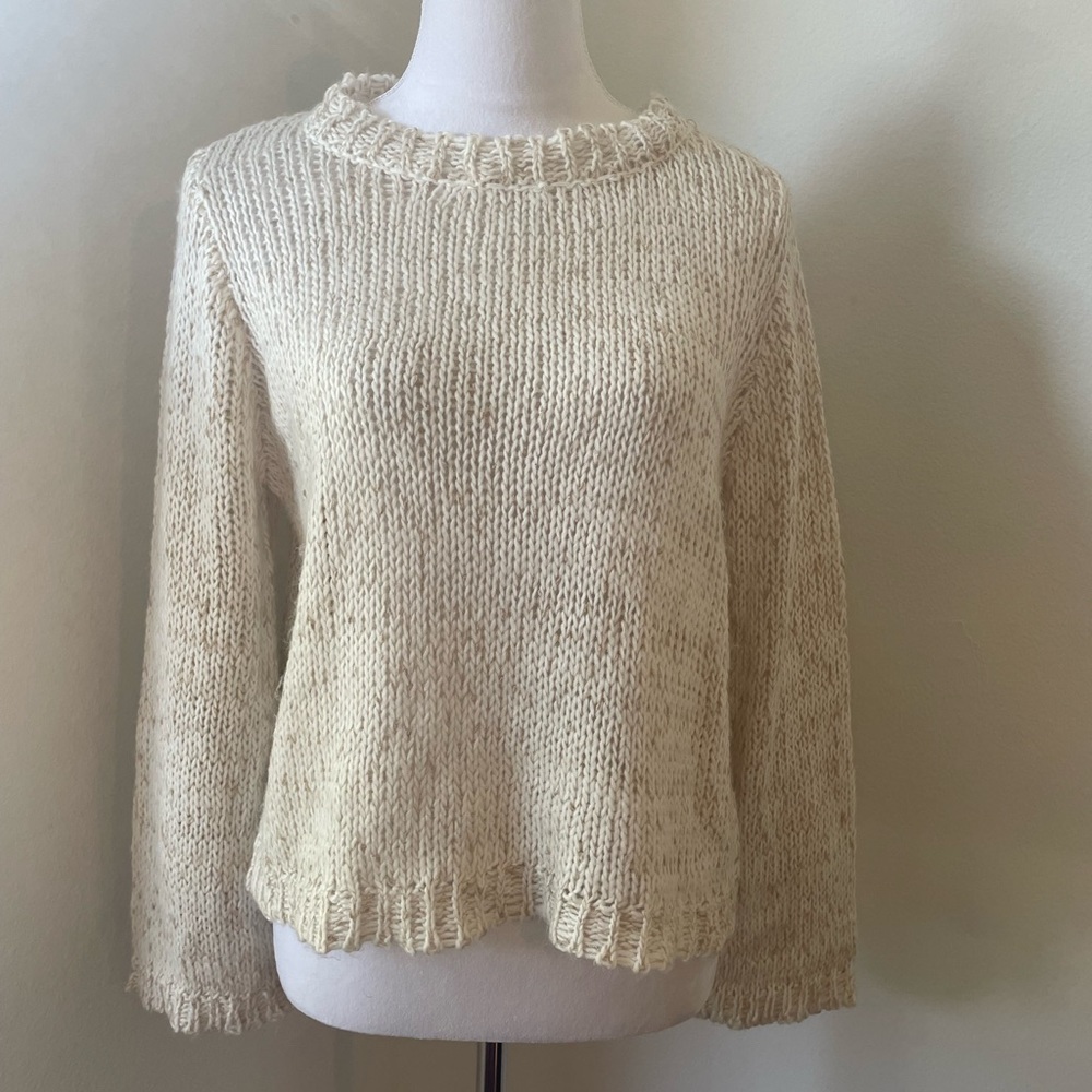 Rag Poets Cream and Beige Knit Sweater with Bell Sleeve M